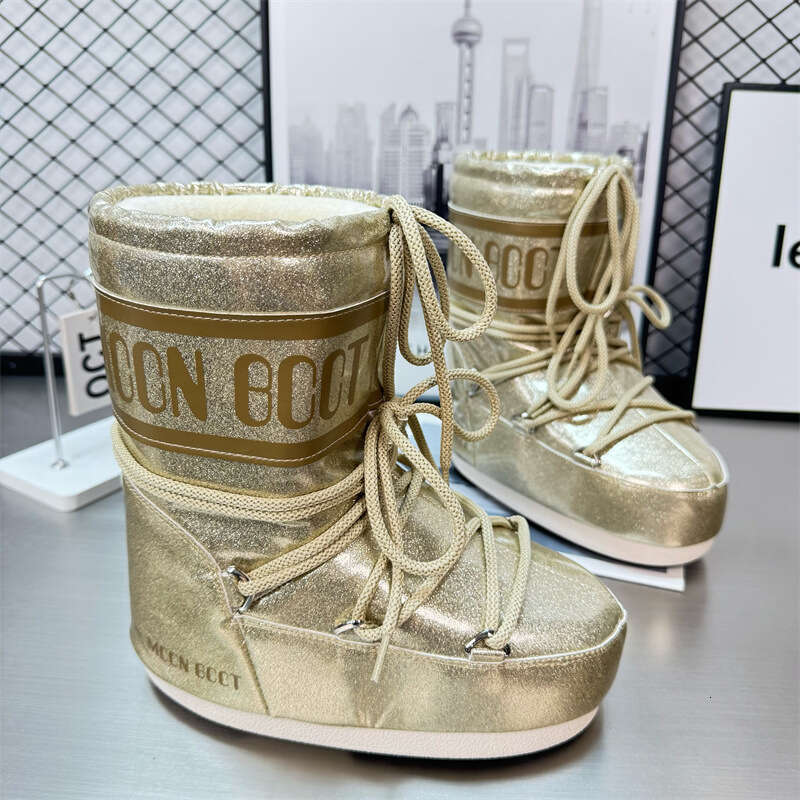 Waterproof Starry Sky Moon Snow for Women 2025 Winter New Mid-High Lace-Up Non-Slip Warm Ski Boots