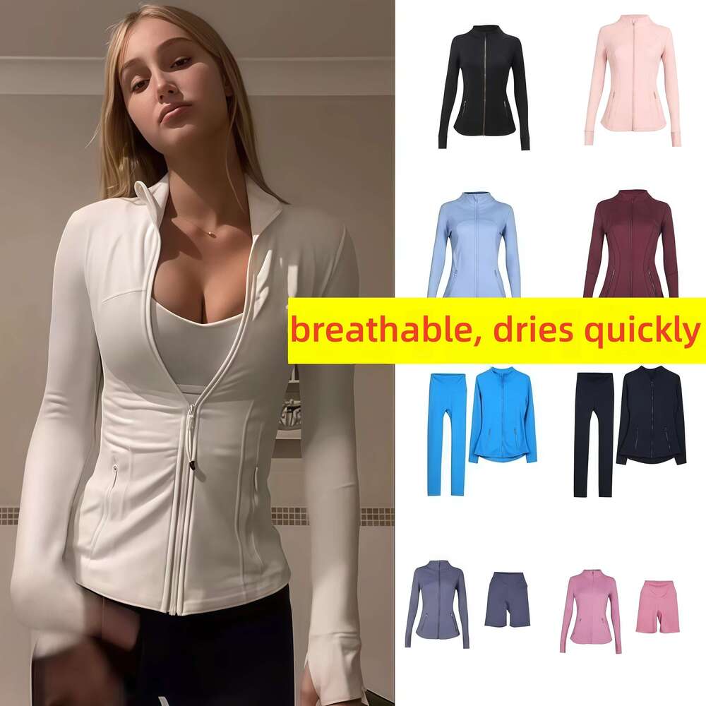 Yoga short jakets WomenDefine Workout Sport Coat Fitness gold zipper Jacket Sports Quick Dry Activewear Top Solid Zip Up Sweatshirt Sportwear 05