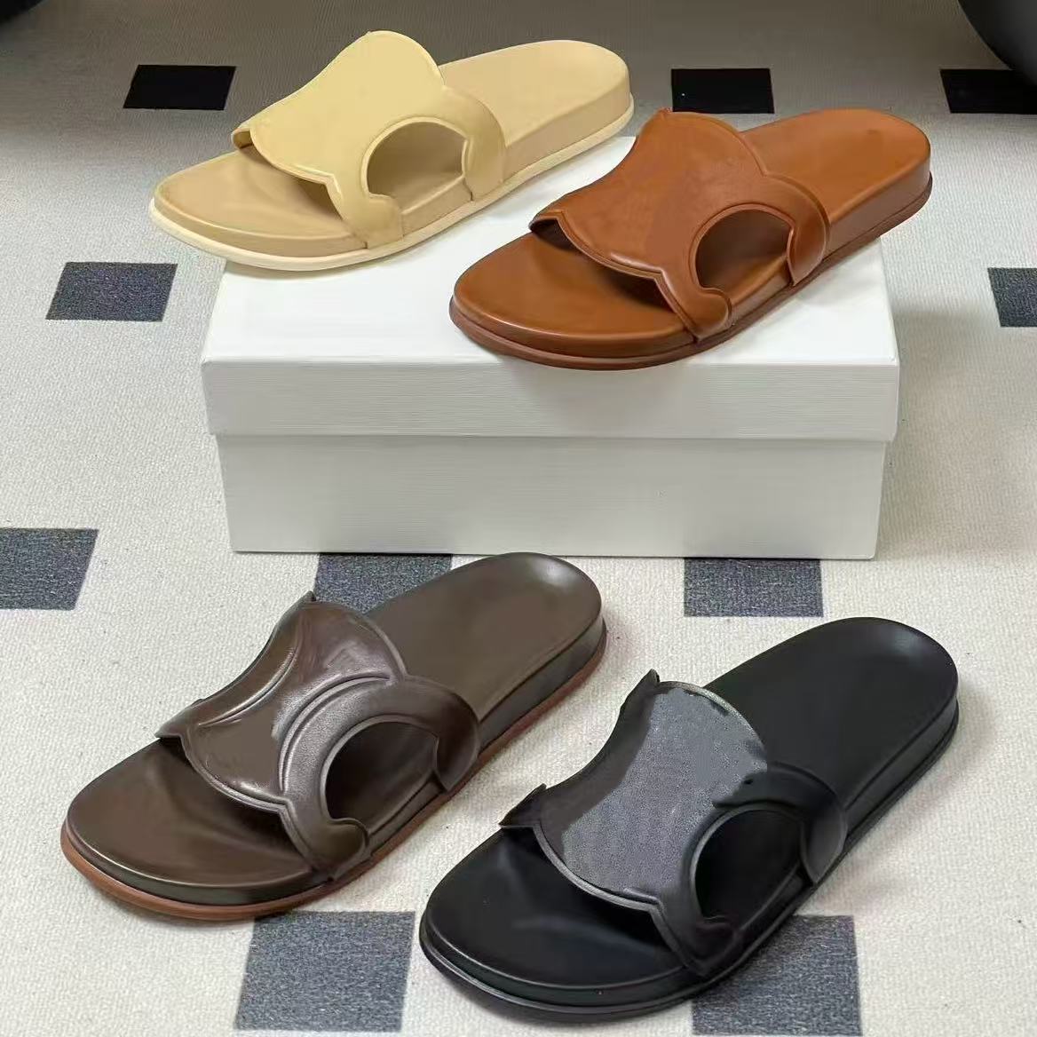 Designer Sandals for Womens Flat Slippers Slider flip flop girls Summer rubber Casual Fashion Beach Shoes Woman Slide Sandal luxury Soft Suede leather Mop Slippers