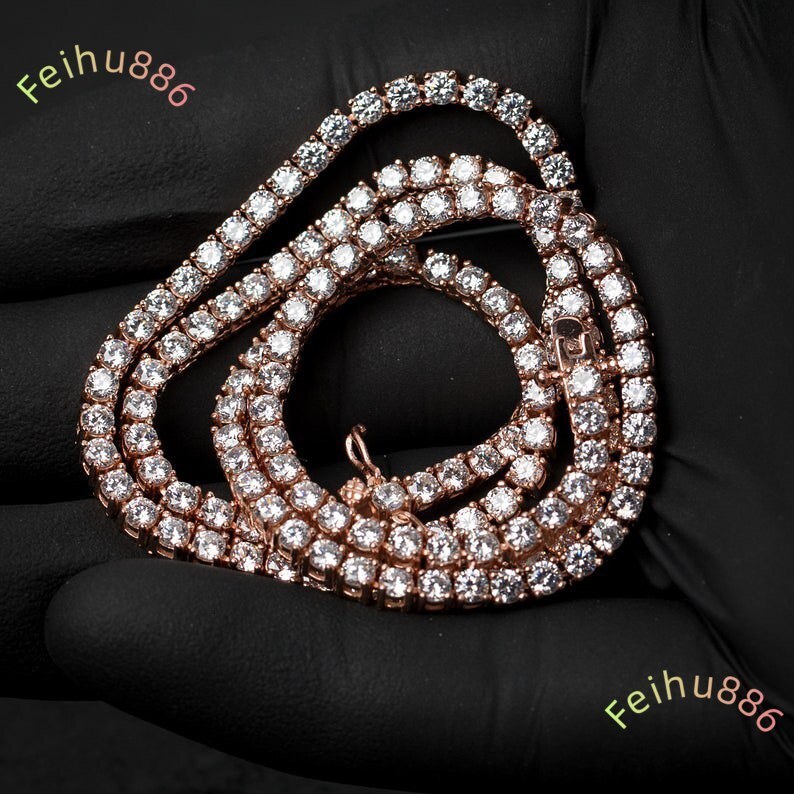 Hiphop Custom 5mm Iced Out VVS Rose Gold Tennis Chain 925 Sterling Silver Moissanite Tennis Chain