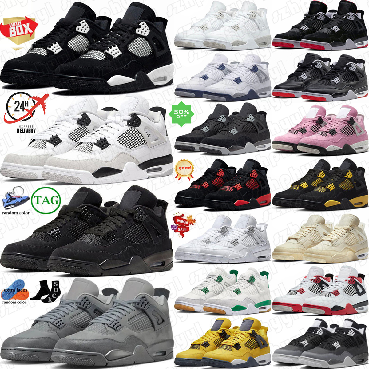sneakers 4s basketball shoes 4 Black Cat Flight Club White Cement Navy Cave Stone Military Blue Cozy Girl Undefeated Red Cement Thunder Vivid Sulfur Iced Carmine