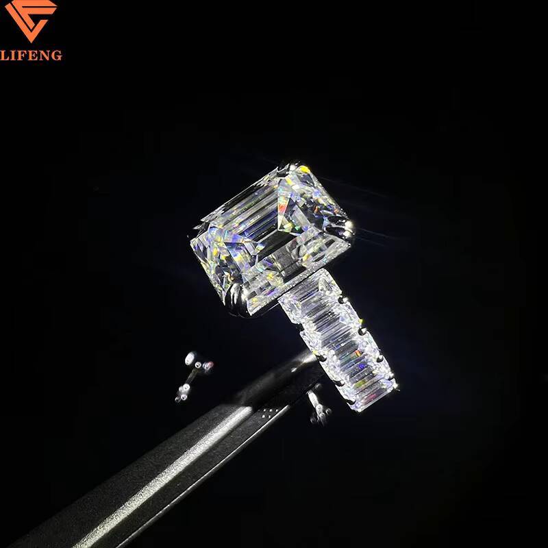 Customized Unique Wedding Bridal Jewelry 925 Solid Silver Gold Plated GRA Certificates White Emerald Radiant Cut Moissanite Ring