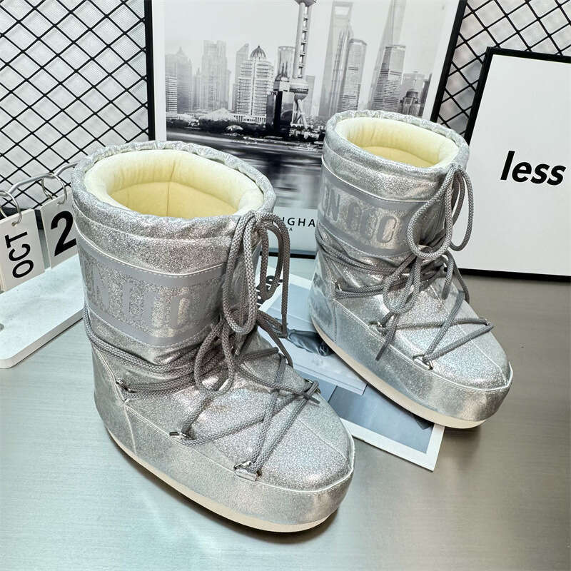 Waterproof Starry Sky Moon Snow for Women 2025 Winter New Mid-High Lace-Up Non-Slip Warm Ski Boots