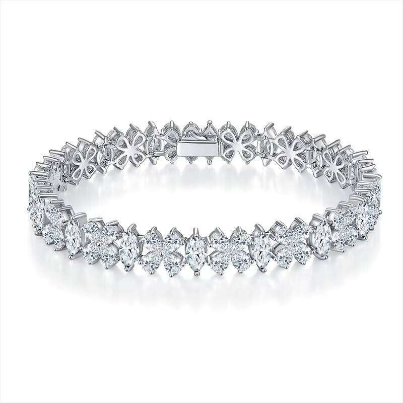 De Marquise Full Water Drop Flower Design 925 Silver Iced Out Moissanite Bracelet