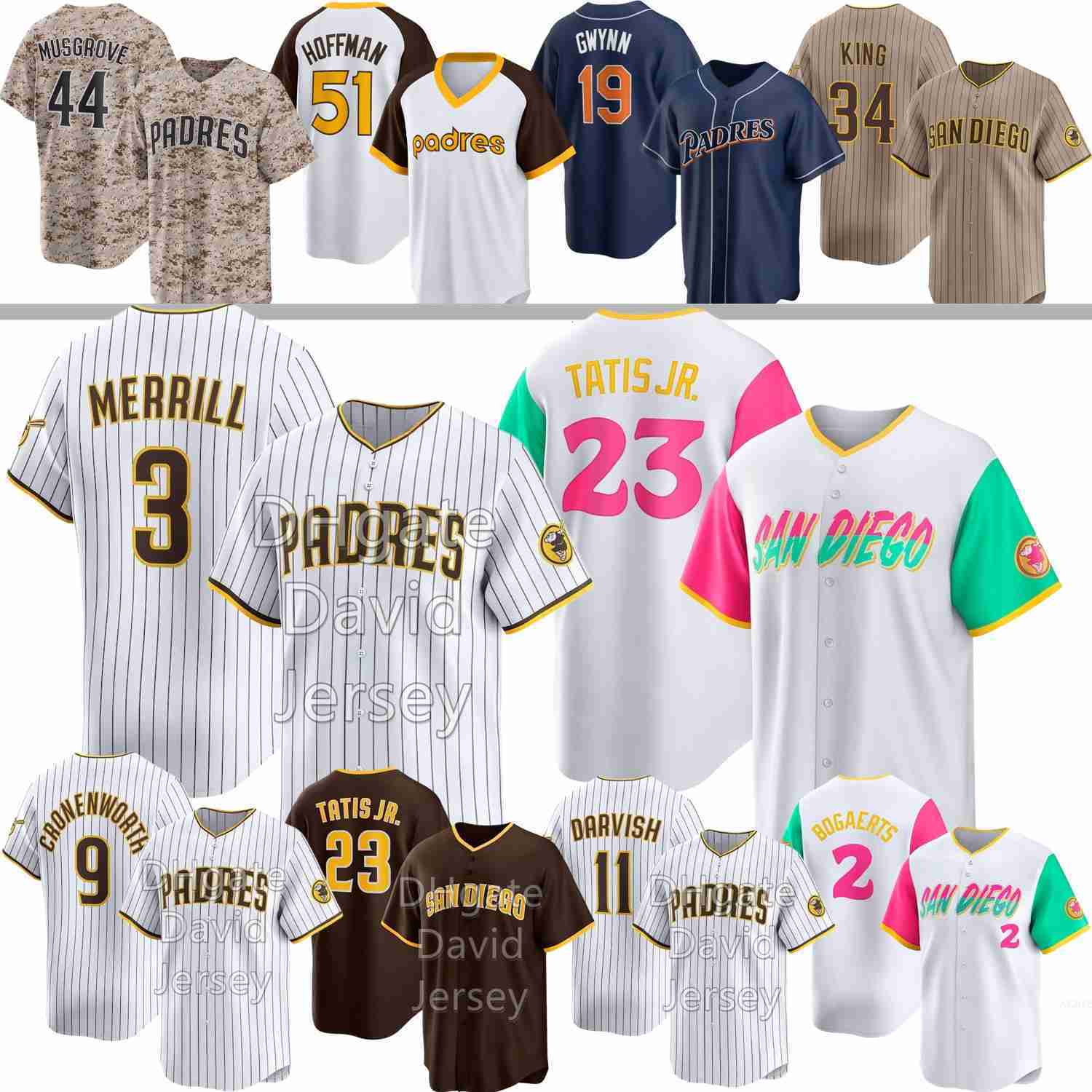 SD Padres Baseball Jersey Jackson Merrill Fernando Tatis Jr Manny Machado Ethan Salas Joe Musgrove Tony Gwynn Jake Cronenworth Yu Darvish King Miller 