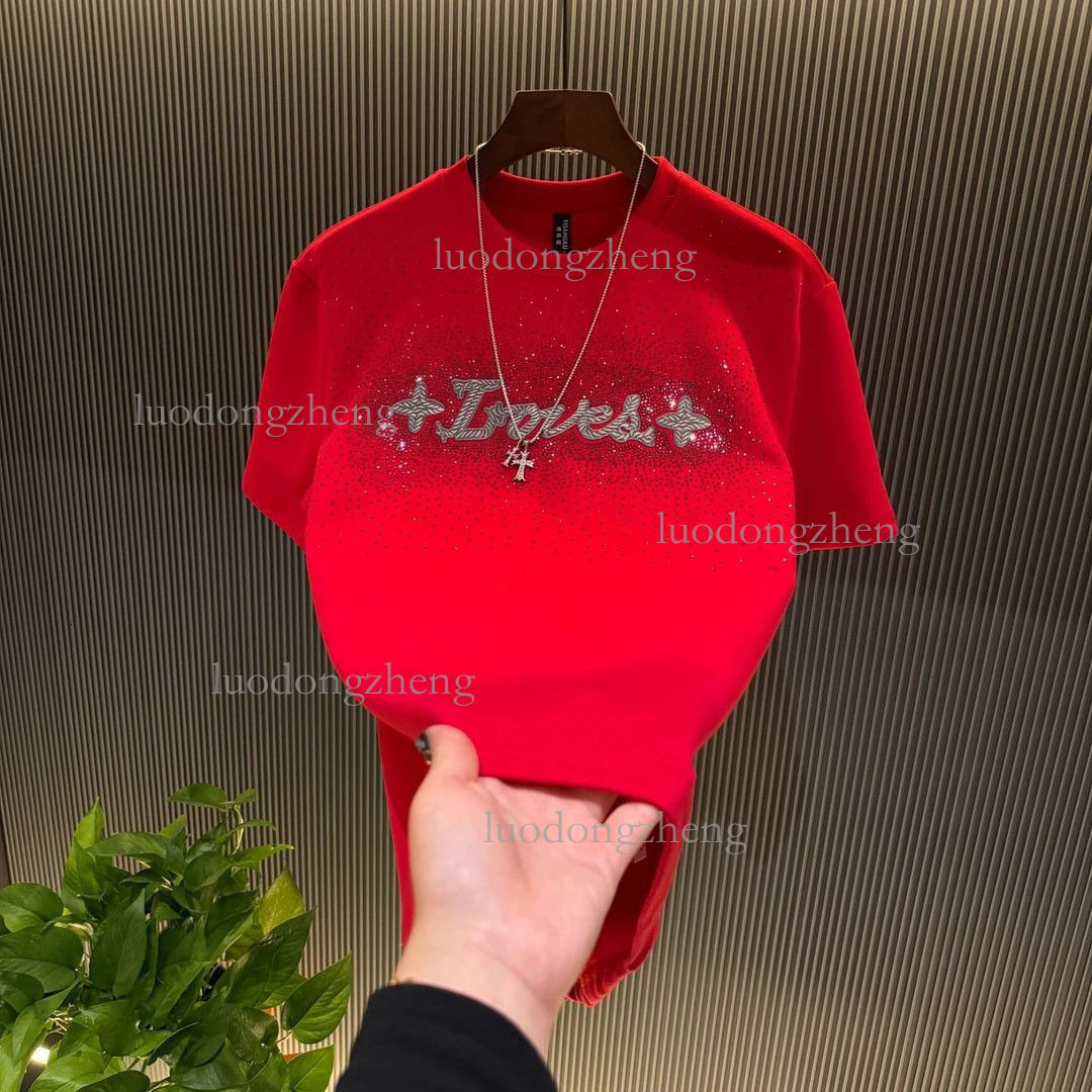 2026 Designer T-shirt Luxury Summer New Meteor Embroidery Hot Diamond Short Sleeve Top Men's Round Neck Slim Fit Sports And Leisure Half Sleeve T