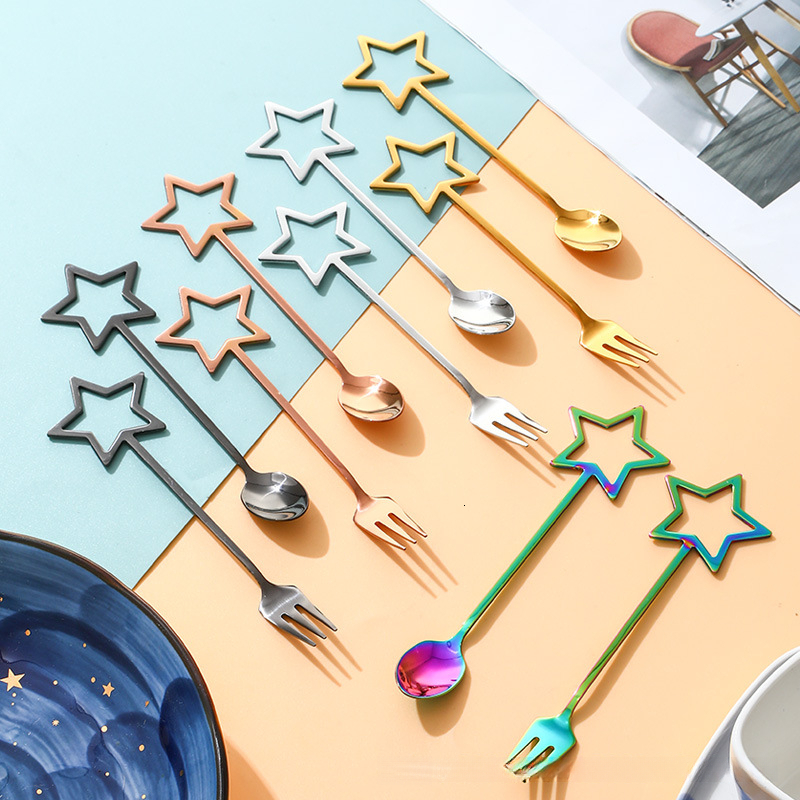 Spoon Stainless Steel High Aesthetic Stirring Fruit Fork Coffee Small Dessert Ice Cream Spoon