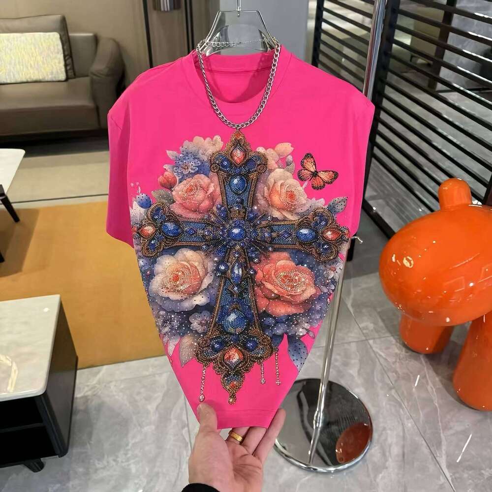brand Spring New Loose Chic Tees Round Neck Short Sleeve Hot Diamond T Shirts Men s Fashion Versatile Casual Quality Trendy Tops MAKOUFEI