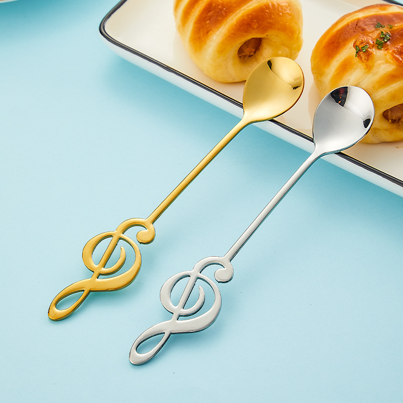 304 stainless steel coffee with music note, heart-shaped bow, cup-hanging stirring spoon, cute wedding gift small spoon 2pcs