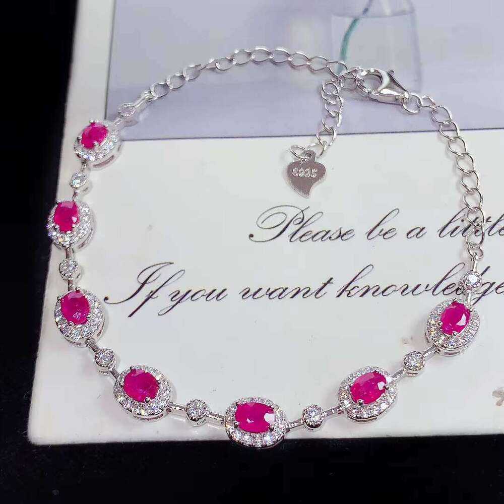 Tourmaline Chain Bracelet with 925 Sterling Silver Base and Crystal Sparkling Pendant