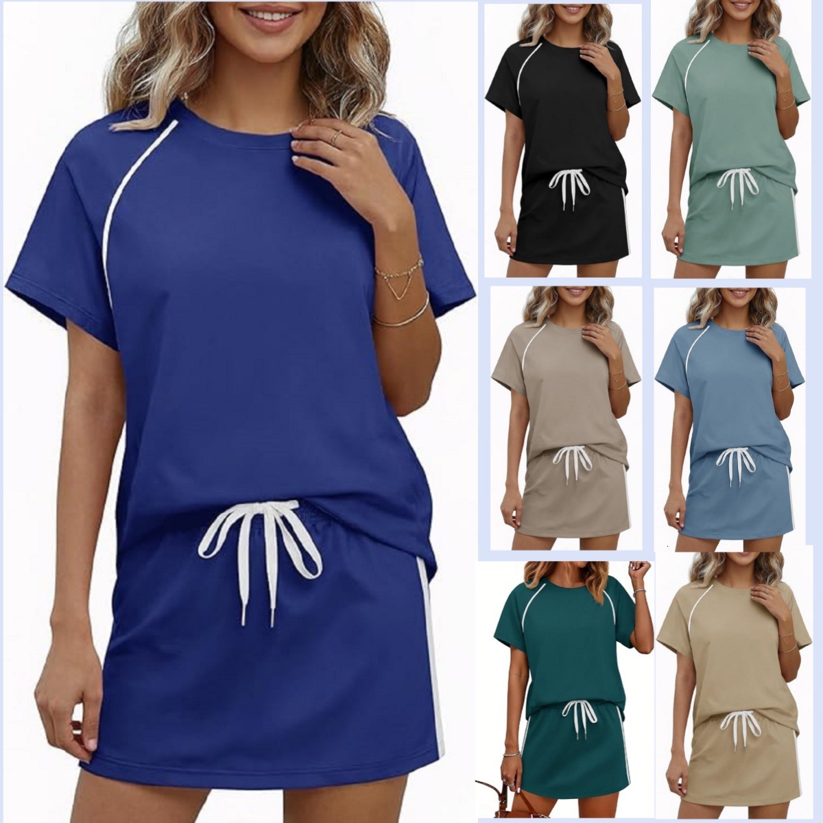 2026 European And American Spring/summer New Designer Luxury Brand Breathable Round Neck Short Sleeved Drawstring Sports Casual Fashion Two-piece Shor