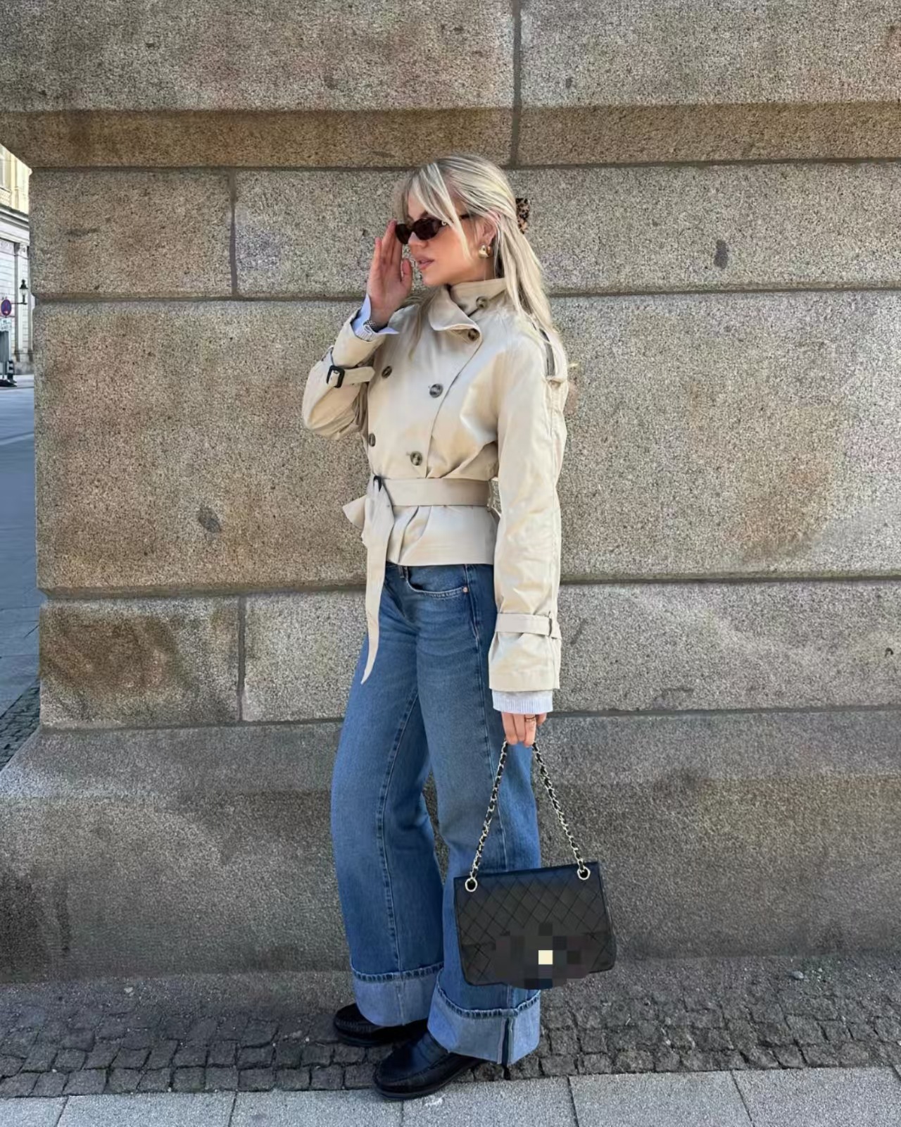 Women's Jackets HXAO Crop Khaki Windbreaker Jacket Autumn Fashion Stand Collar Long Sleeve Trench Coat Double-Breasted Belt Outerwears