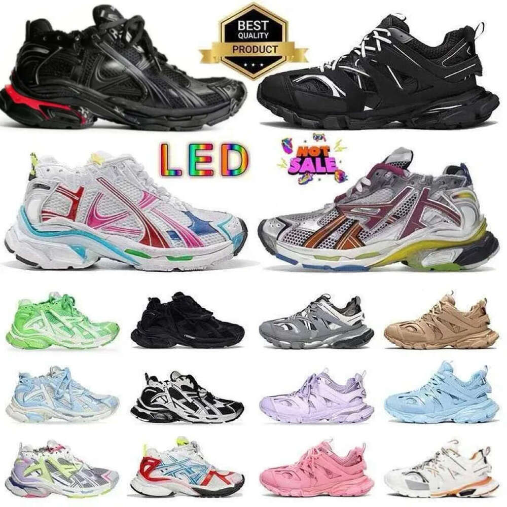 Top Quality Track LED Casual Light 3 3.0 Shoes 7.5 7.0 Runner Men Women Grey Blue Gomma Leather Beige Black Pink Nylon Printed Platform for Trainers Sneakers With Box