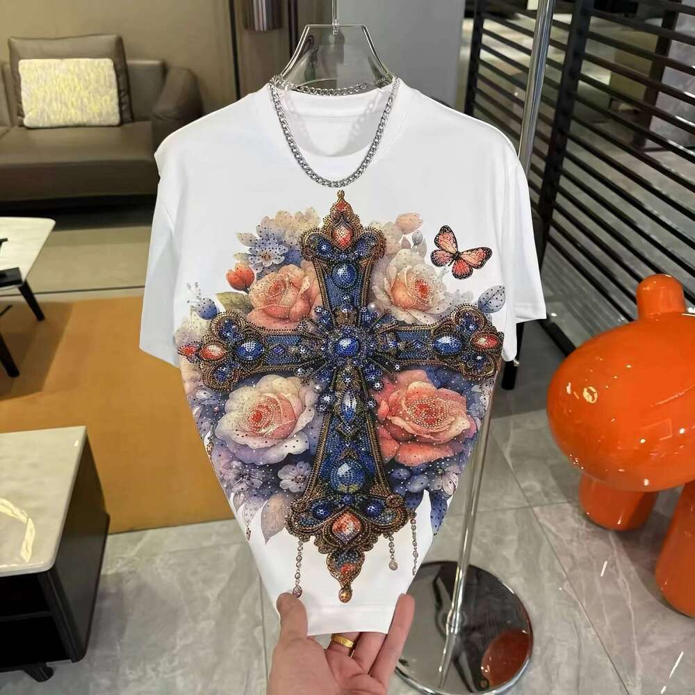 brand Spring New Loose Chic Tees Round Neck Short Sleeve Hot Diamond T Shirts Men s Fashion Versatile Casual Quality Trendy Tops MAKOUFEI