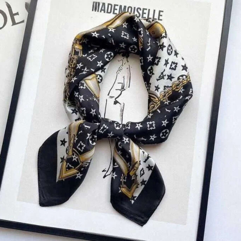 Designer scarf square summer Luxurious Scarf High End Classic Letter Print Polyester Satin Scarf Lightweight Square Head Wrap Medium Headband Shawl Neckerchief