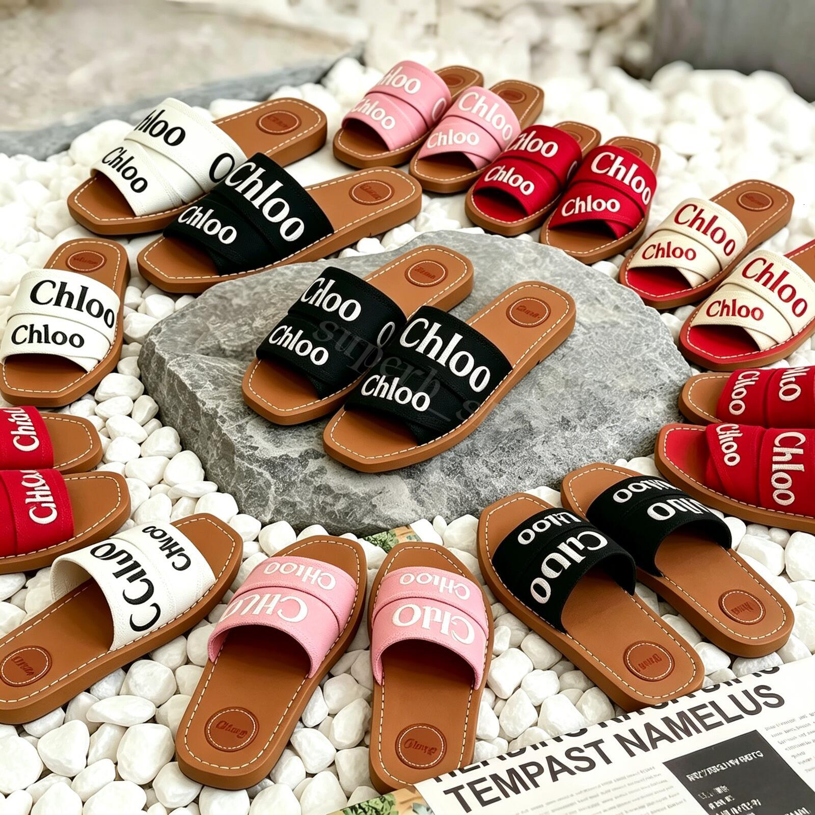 Top Luxury Sandals Flat Slides Designer Woody Canvas Slippers Womens sandal sandale shoes casual bottom summer flat flip flops women Outdoor leisure beach with box