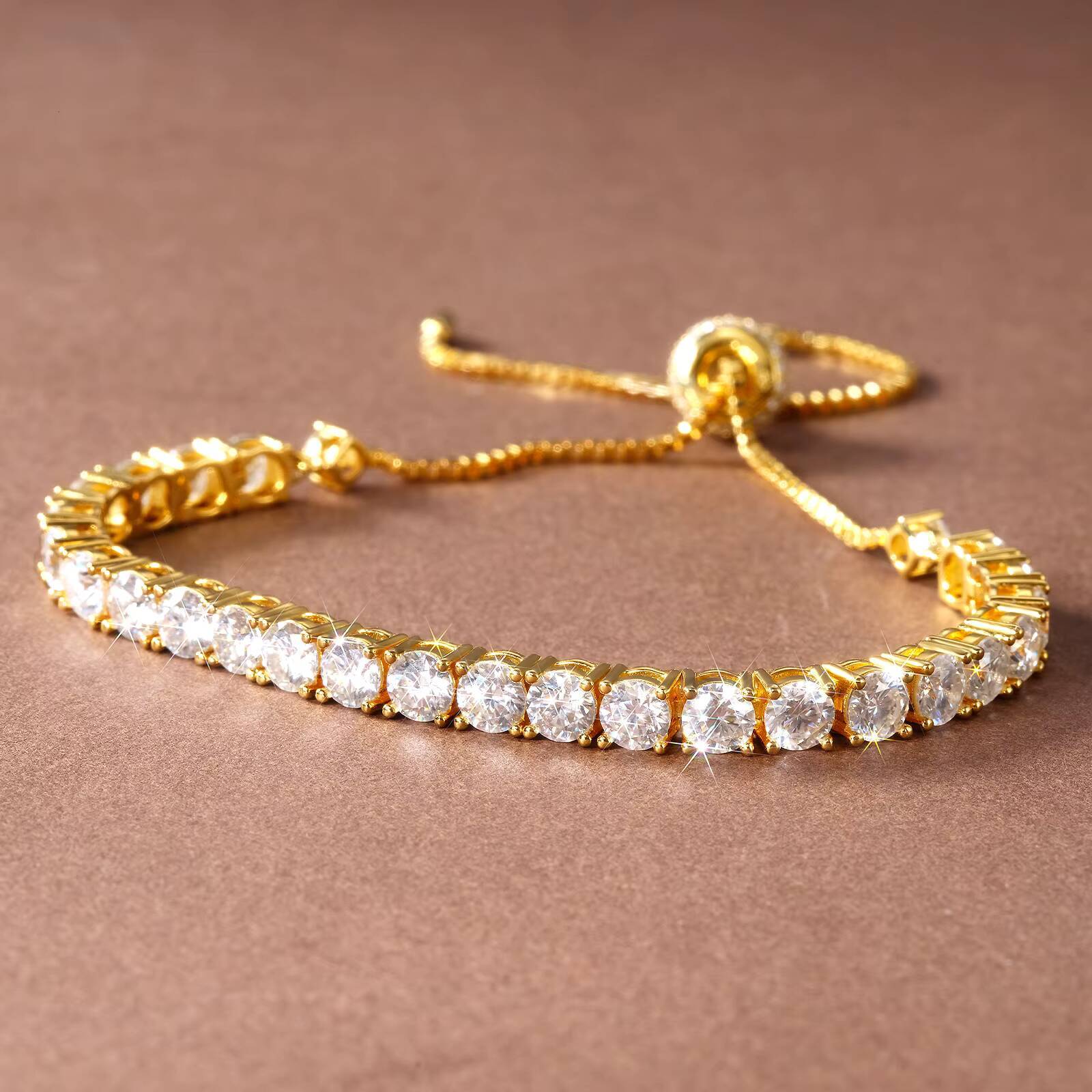 2/3/4mm Moissanite Diamond Bolo Bracelet VVS GRA 14K 18K Gold Plated 925 Sterling Silver Adjustable Tennis Bracelet for Women