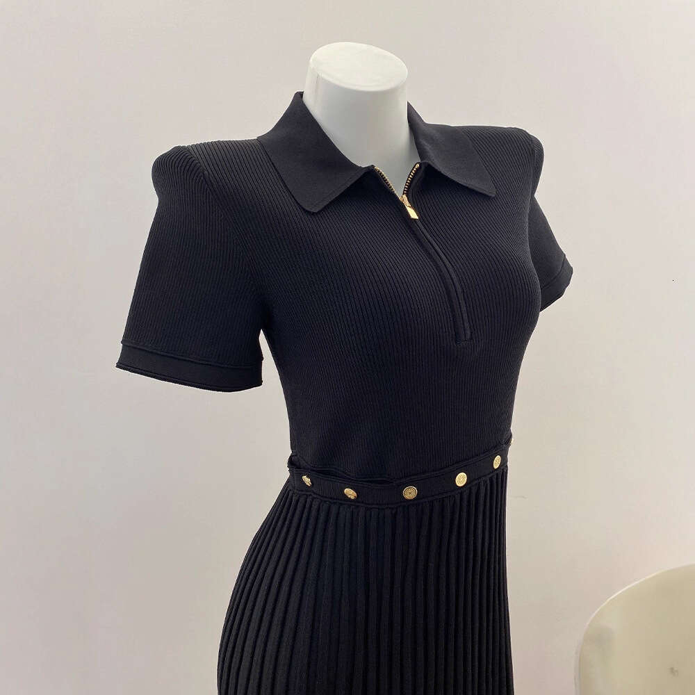 k30 2026 Spring French Designer Women's Elegant Slim Black Polo Collar Dress Short Skirt