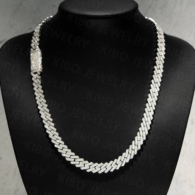 Fashion Coutom Men Ice Cuban Miami 8mm Real S925 Sterling Silver Vvs Moissanite Cuban Link Necklace Chains