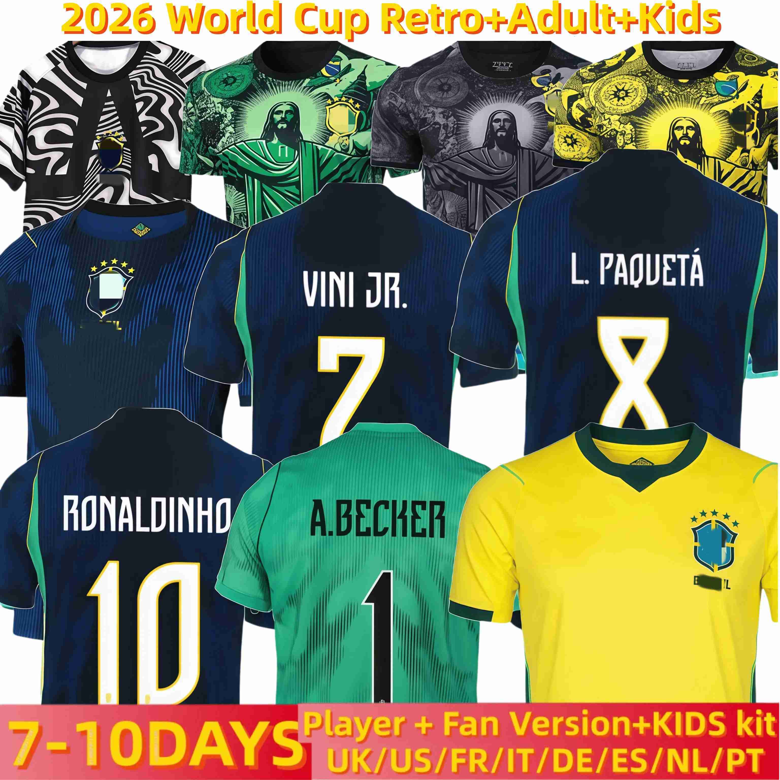 26 27 BraSil soccer jerseys Ronaldinho 2002 2004 camisa de futebol 2010 classic BraziLS 1994 1997 1998 RIVALDO ADRIANO 2006 kids Adult short long slee