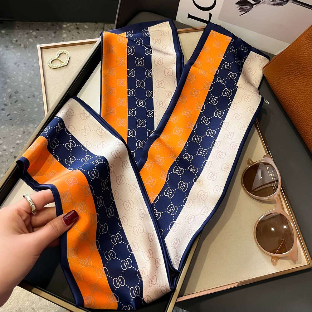Long For Women's new wholesale printed imitation silk bandaging tape, hot sweet small collar scarf, long silk scarf