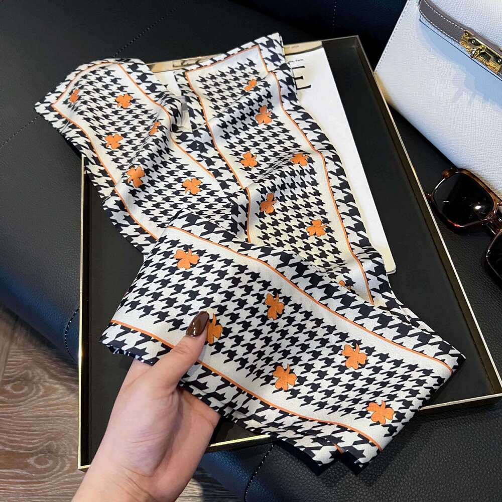 Long For Women's new wholesale printed imitation silk bandaging tape, hot sweet small collar scarf, long silk scarf