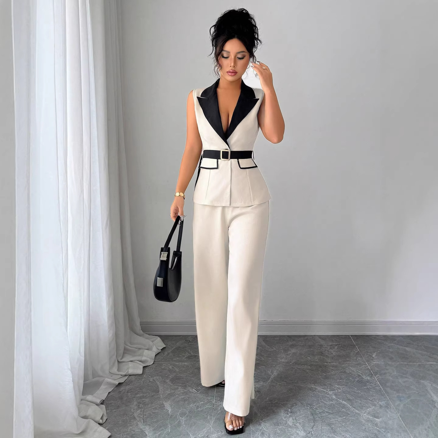 2026 Luxury Brand Women's Set Autumn Trend Hot Selling Elegant Style Women's Outdoor Fashion Sexy Deep V Waist Collar Top And Casual Straigh