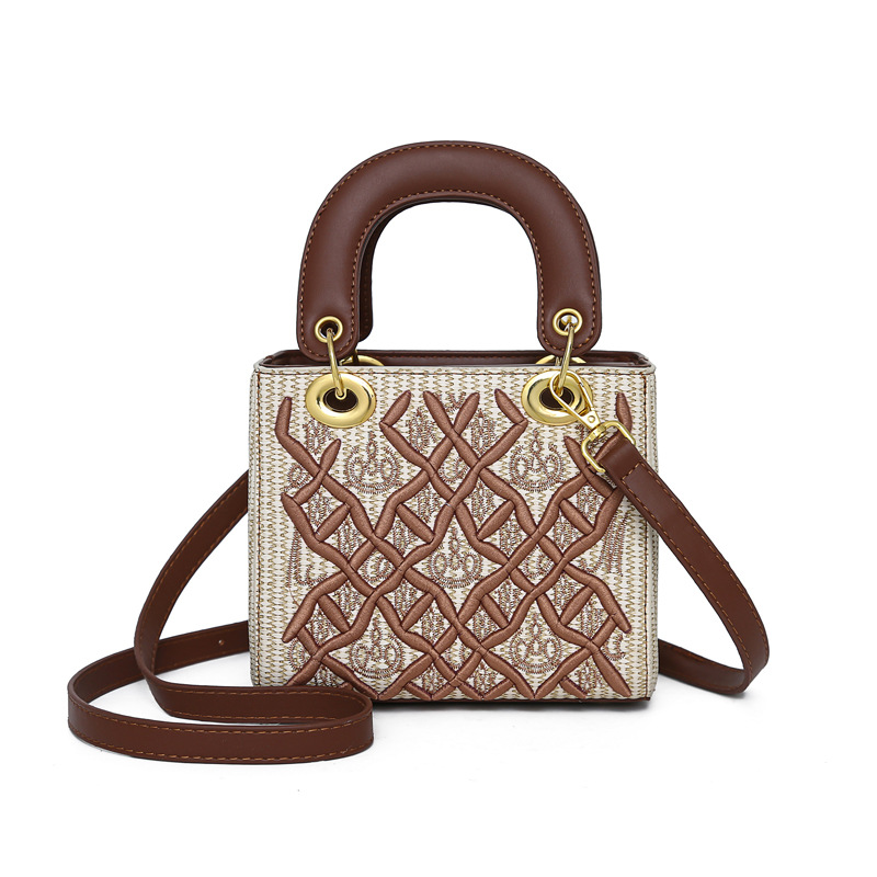 2026 summer new casual luxury designer handbag fashion diamond grid embroidery diagonal cross bag for women