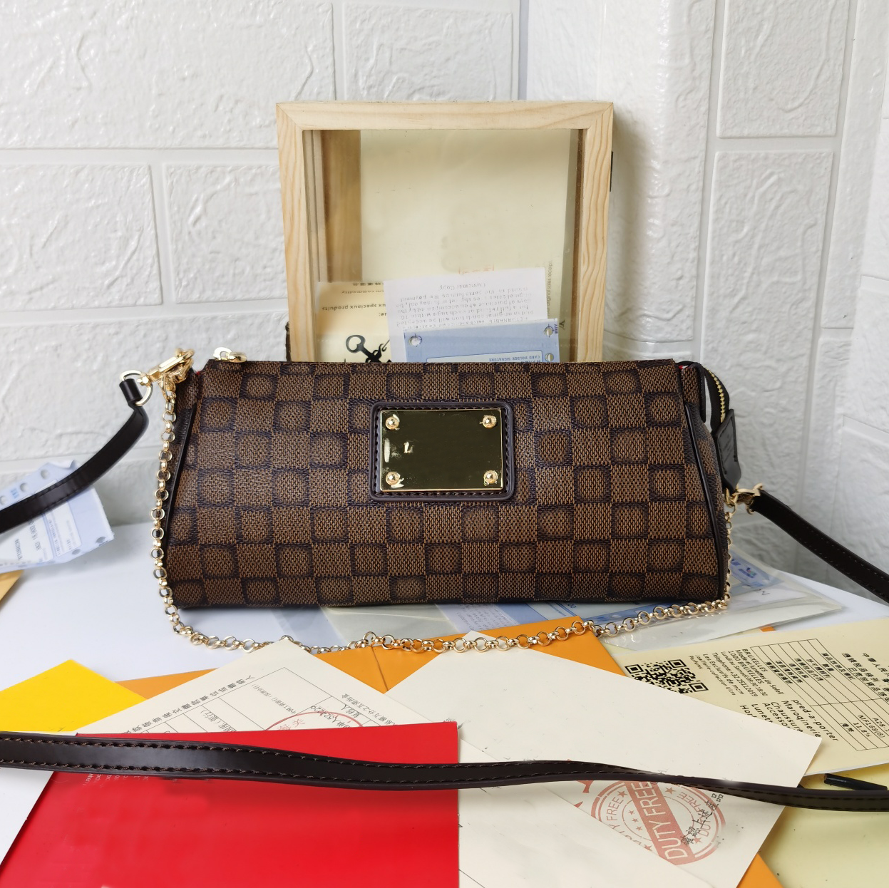 TOP. M95567 EVA CLUTCH Designer Lady Handbag Purse Hobo Satchel Canvas Cross Body Crossbody Chain Shoulder Evening Baguette Tote Bag Pochette Accessoires Pallas