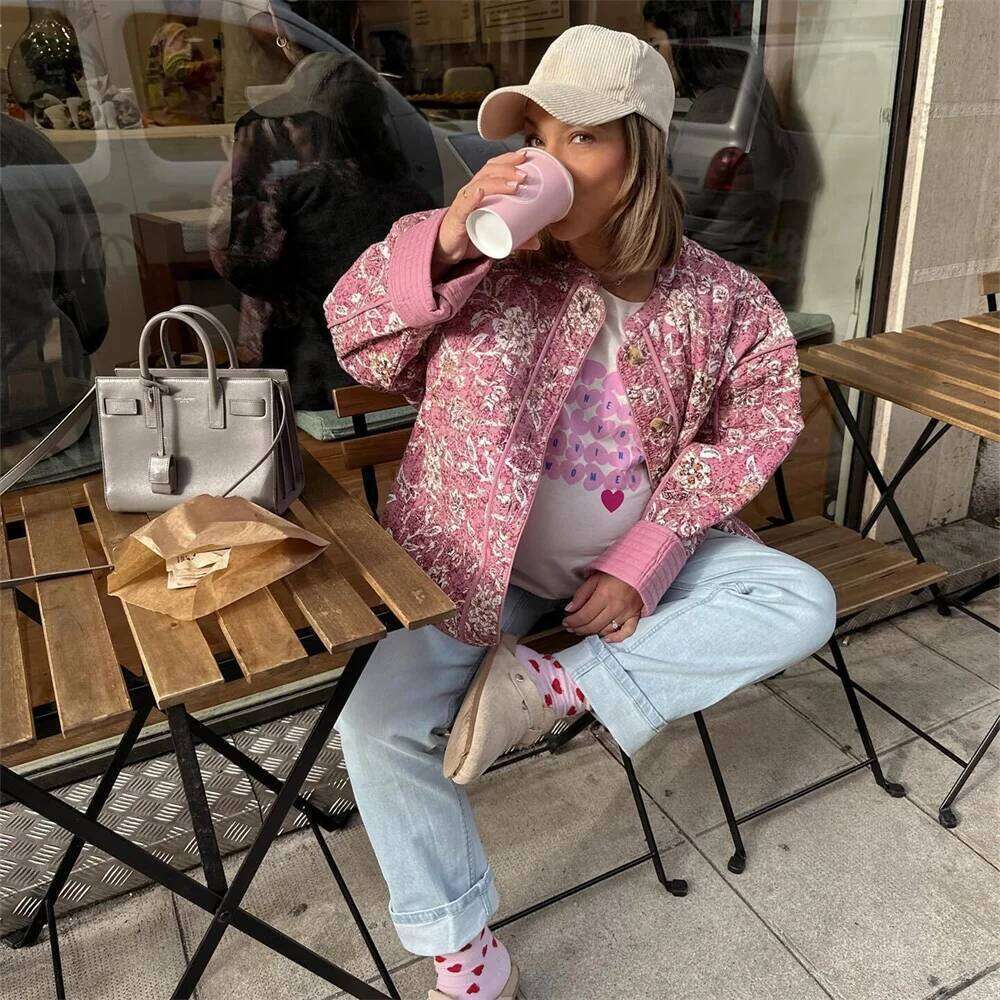 European American Style Women s New Fashionable versatile Long Sleeved Loose And Slimming Printed Cotton Jacket MAKOUFEI