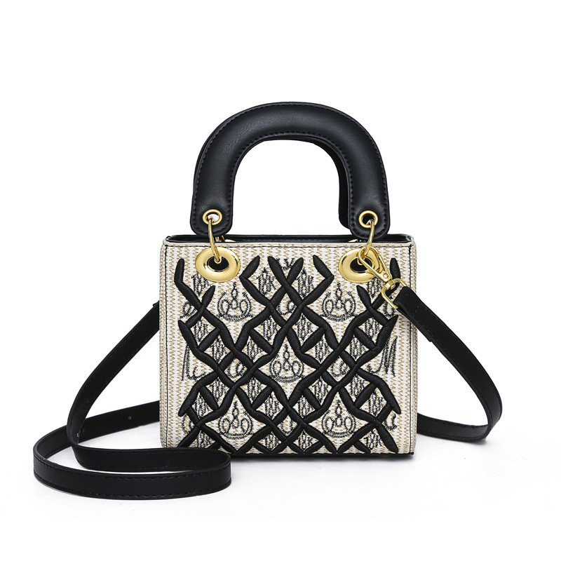 2026 summer new casual luxury designer handbag fashion diamond grid embroidery diagonal cross bag for women