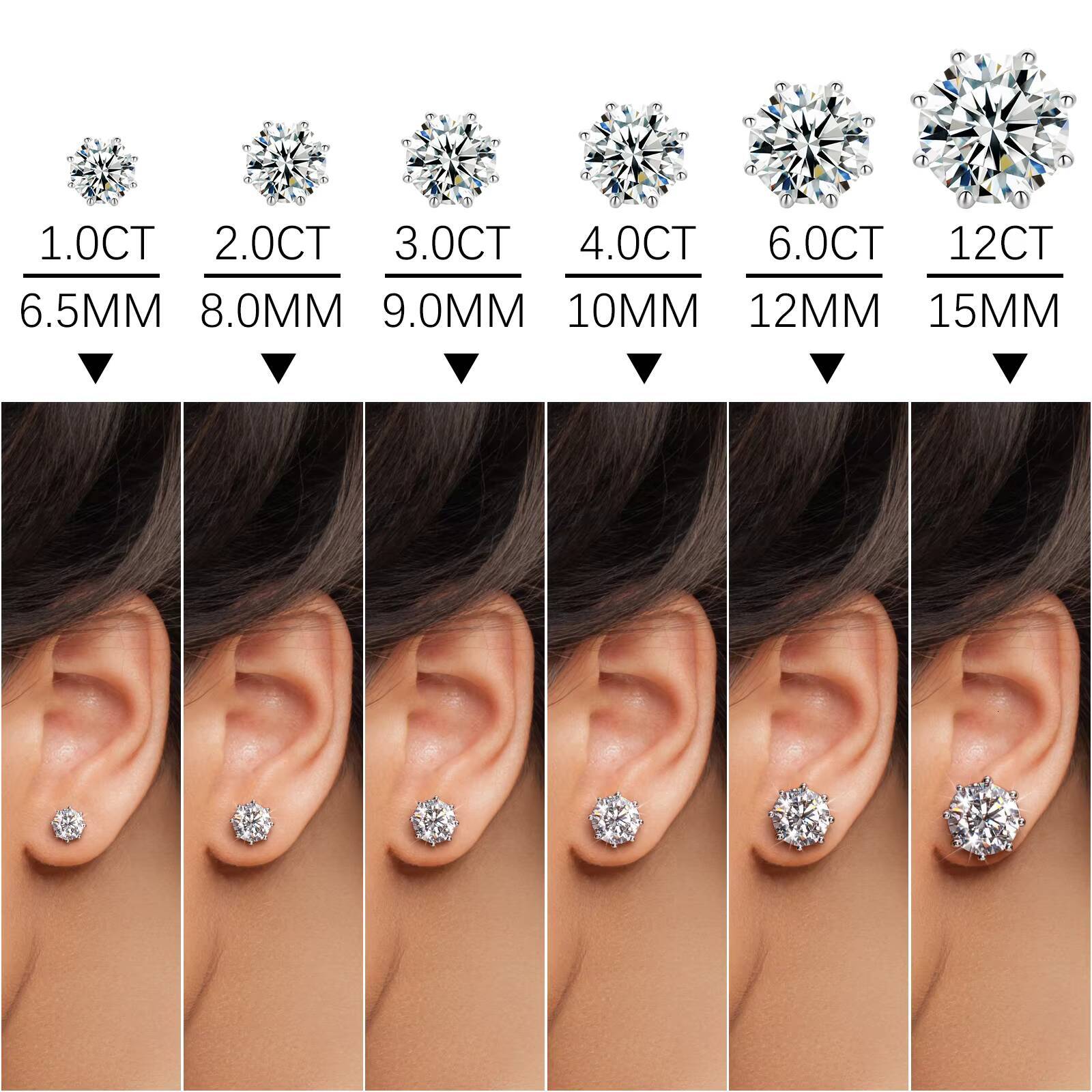 Pass Diamond Tester VVS Moissanite Stud Earrings 8 Prong 925 Sterling Silver Lab Moissanite Big Ear Stud Jewelry Men Women
