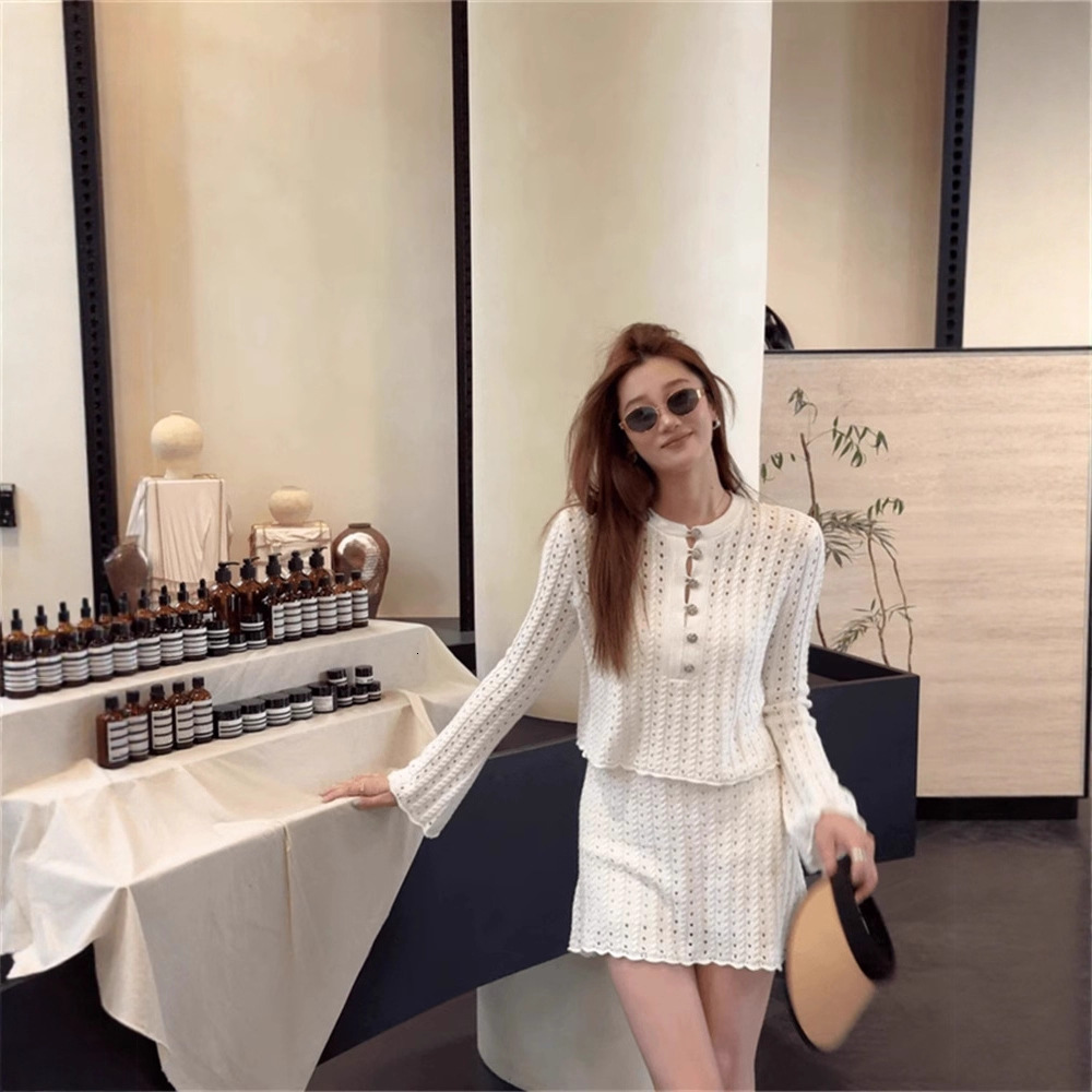 2026 New Designer Luxury Brand Autumn Women's Fashion Elegant Clothing White Hollow Top And Fashionable New Middle Skirt Women's Dress