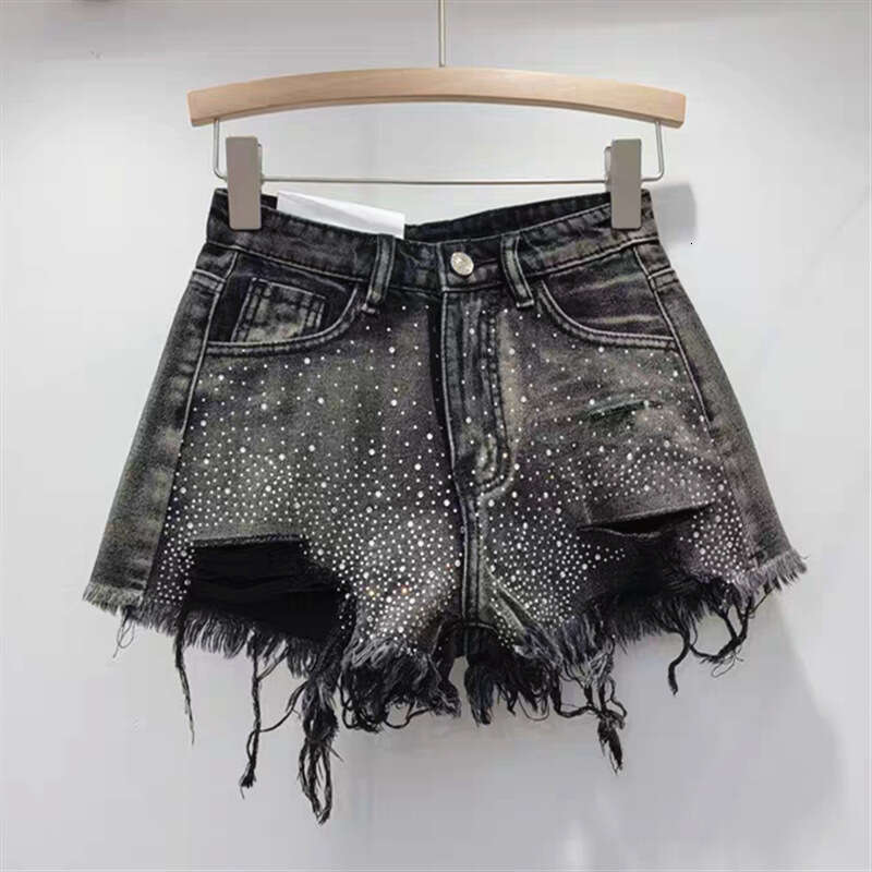 A Line Elastic Waist Shorts High Rise Hide Hips Breathable Clearance Summer Daily Casual Pants Heavy-duty Rhinestone Denim Shorts for Women Summer New