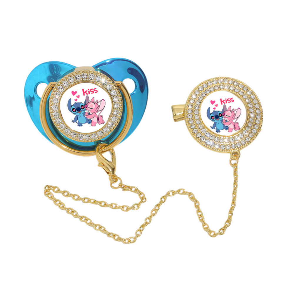 Baby Mickey Mouse Pacifier Clip with Rhinestone Charm - Gold Chain Teether Accessory for Boys