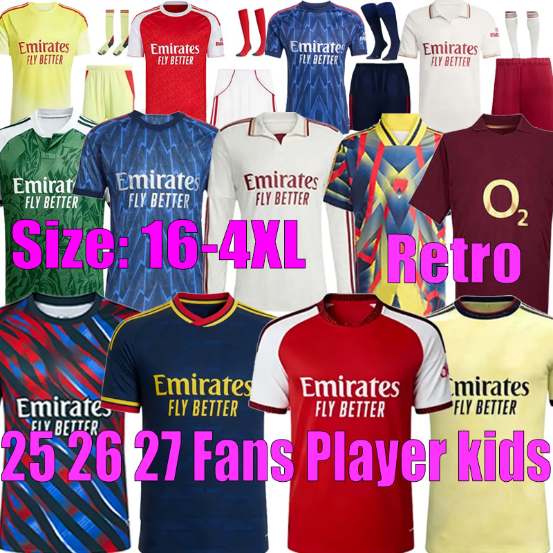 25 26 27 Arsenaljersey kit SAKA EZE ODEGAARD GYOKERES RICE RAYA Soccer Jerseys vintage ZUBIMENDI MADUEKE MARTINELLI HENRY Football Shirt Man kids kit Retro Jerseys