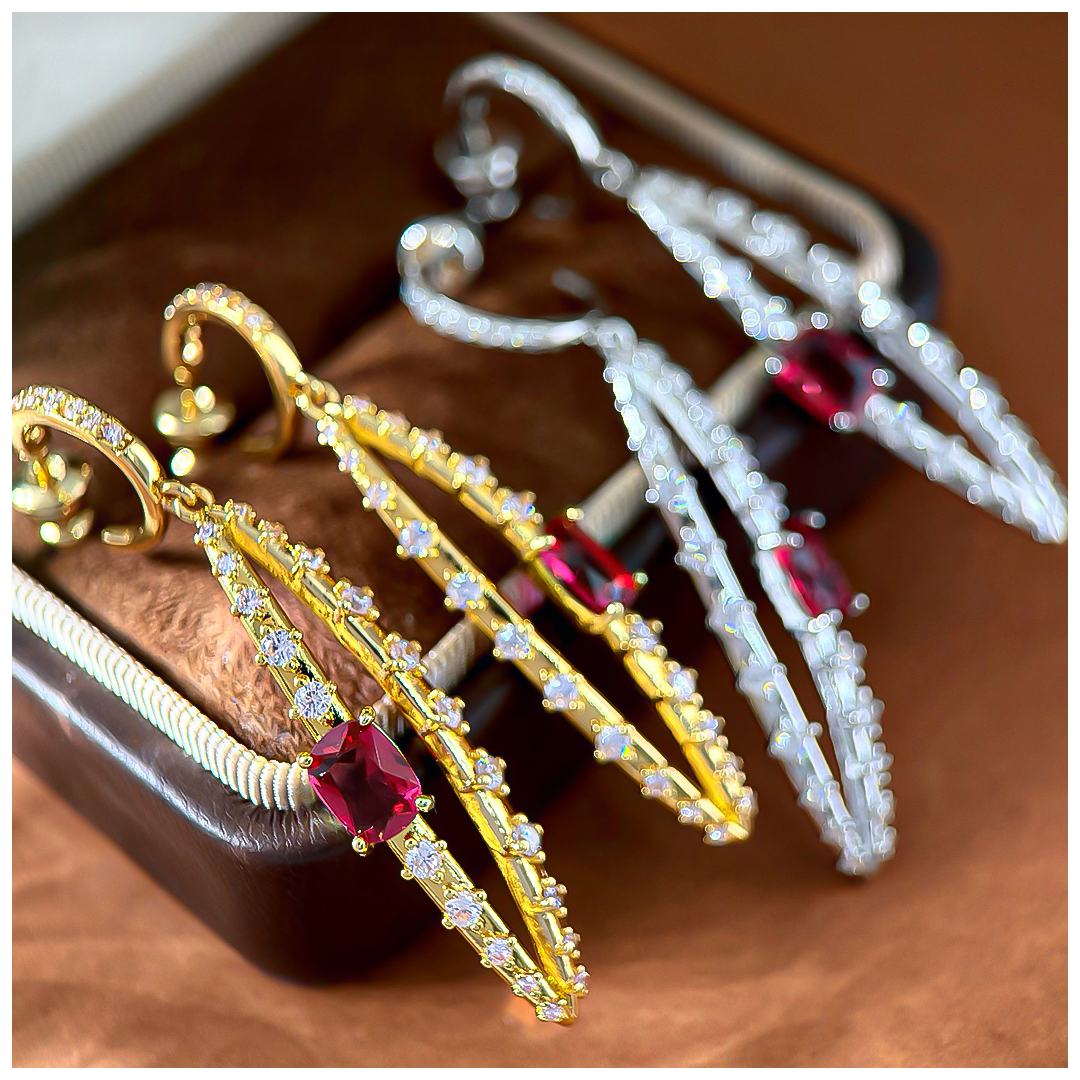 Designer Earrings Designer Earrings Women Pave C Shape Hoop Drop Leaf Hollow Oval Bar Zircon Ruby Geometric Earrings Luxury Jewlery Designer for Women