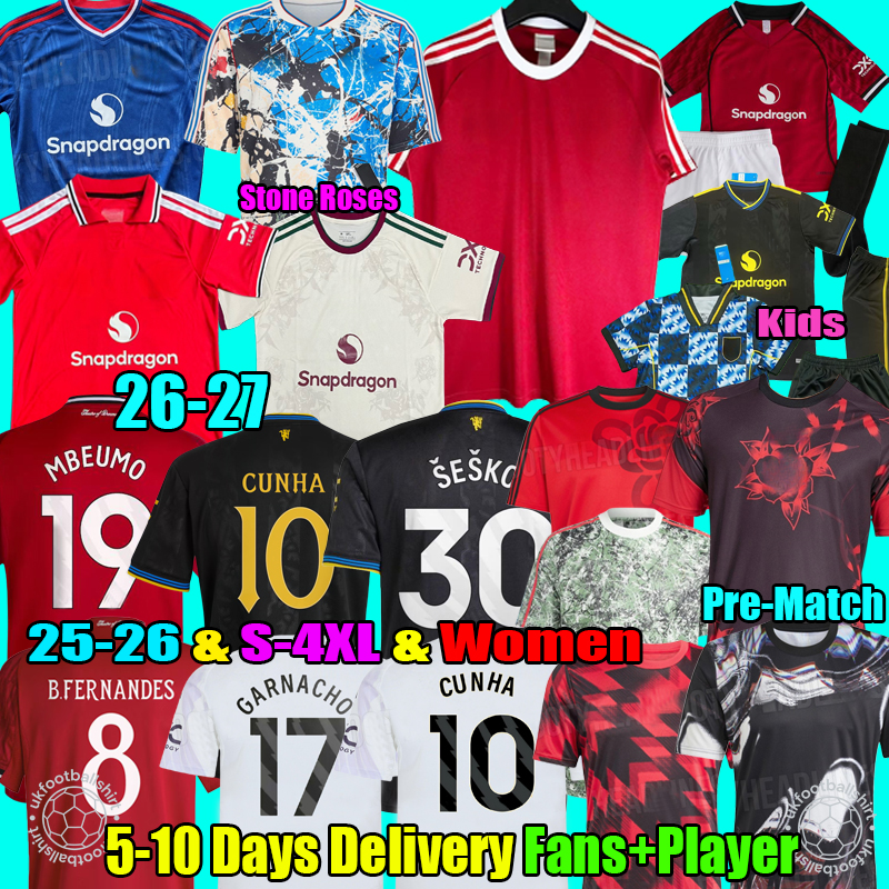 2026 SESKO MBEUMO CUNHA Manchester Soccer Jerseys football shirts B. FERNANES MAINOO 1992 Remake Stone Roses unitedjersey 2027 united 26 27 Men women kids tops