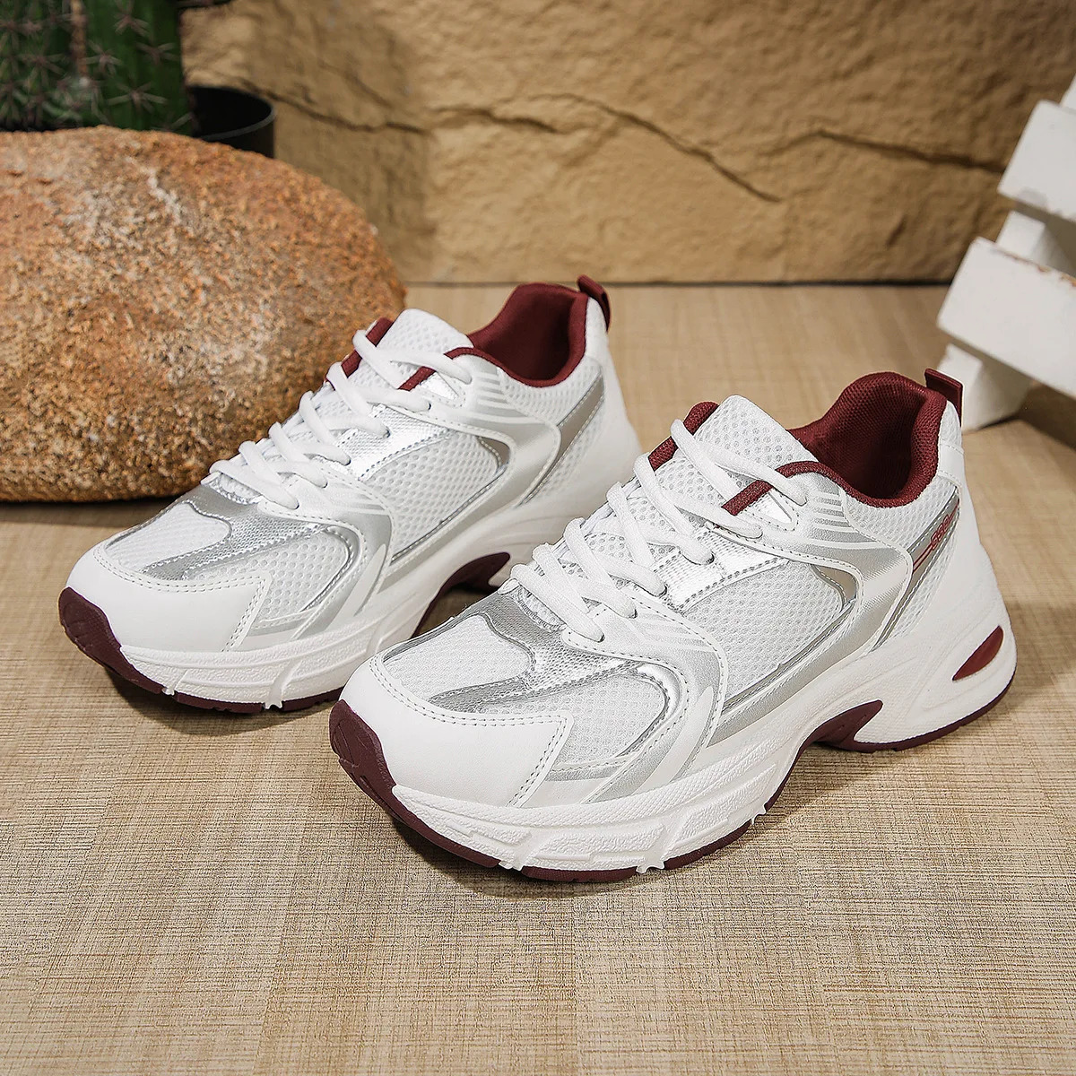 Platform Chunky Sneakers for Women Trendy Color Block Breathable Lightweight Non Slip Casual Walking Shoes 260409