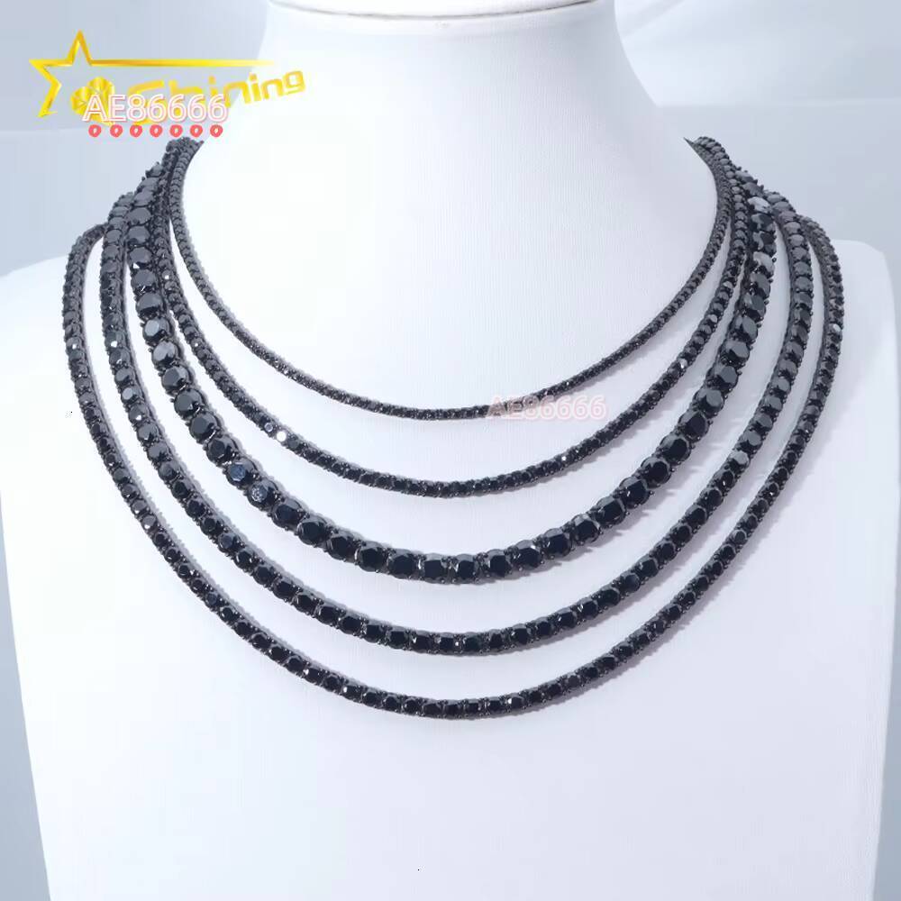 Pass Tester RTS Factory Hip Hop 925 Sterling Silver 3mm 35mm 4mm 5mm Diamond Necklace Iced Out Black Moissanite Tennis Chain