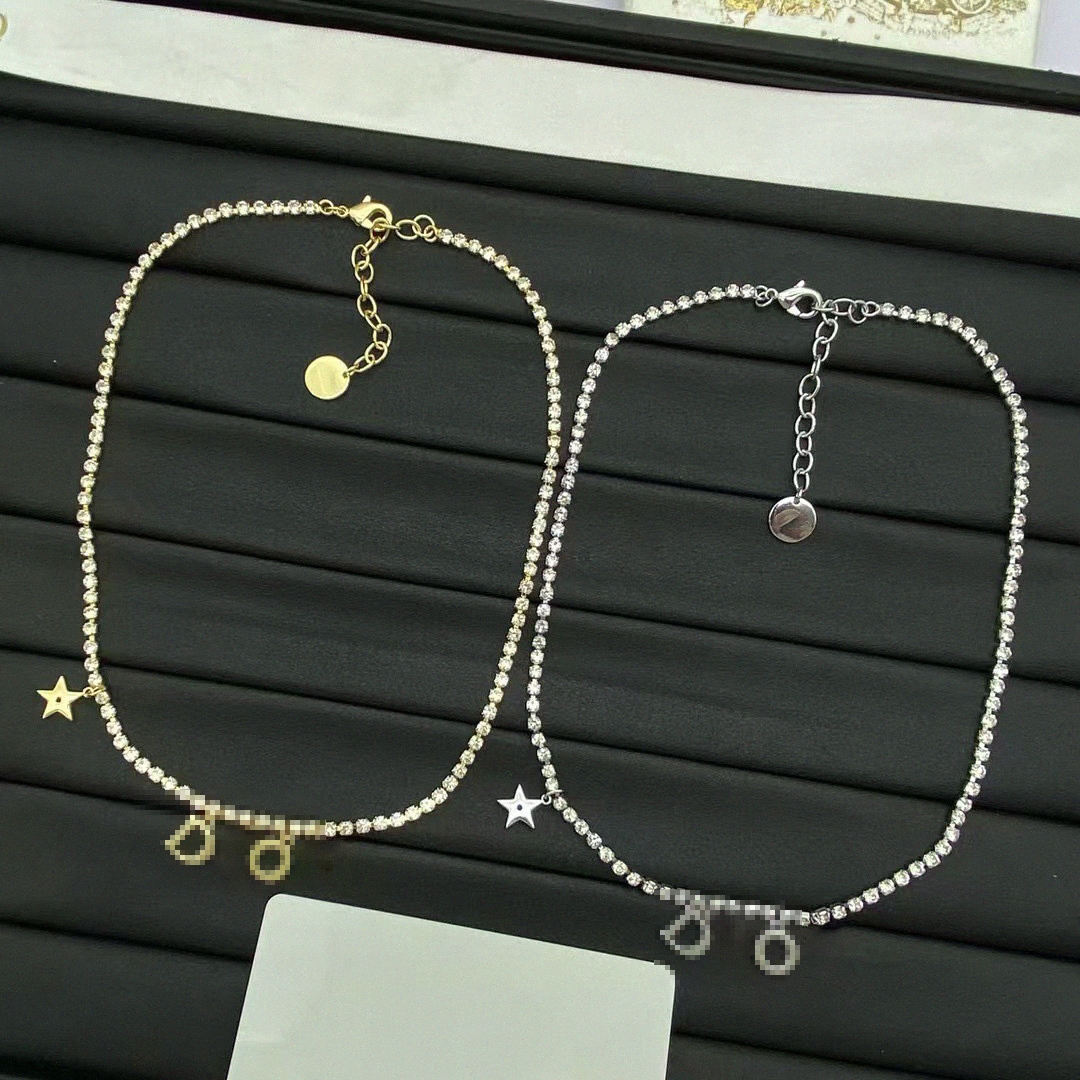 18k Letter Diamond Chain women designer necklace Classic Pendant Necklaces Lady fashion designer jewelry star shining Elegant choker #153 G4XZ#