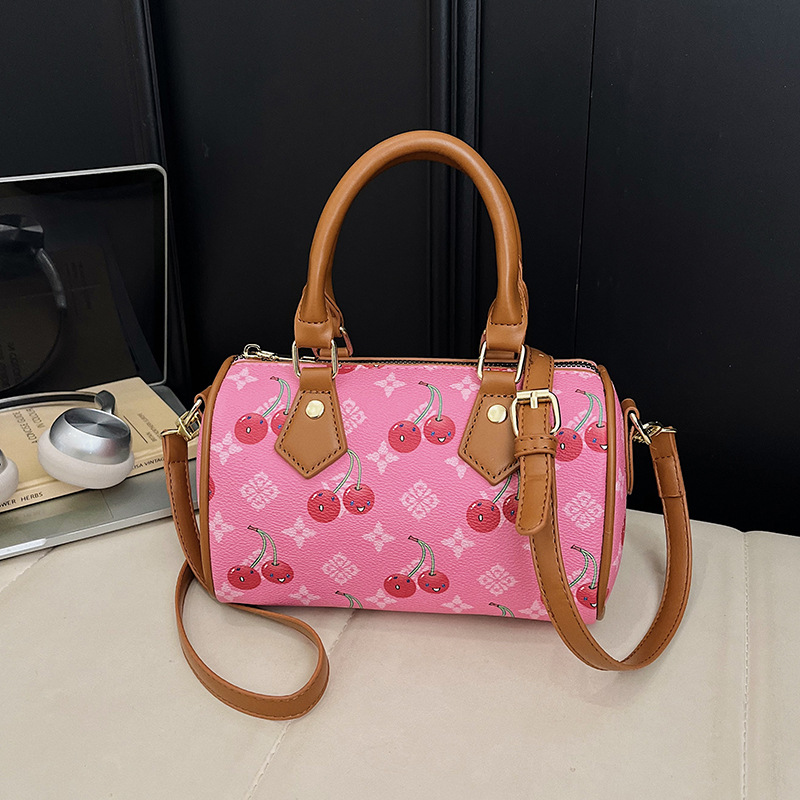 2026 spring summer sweet handbag shoulder purse cherry fruit pattern boston purse pillow shape crossbody for women