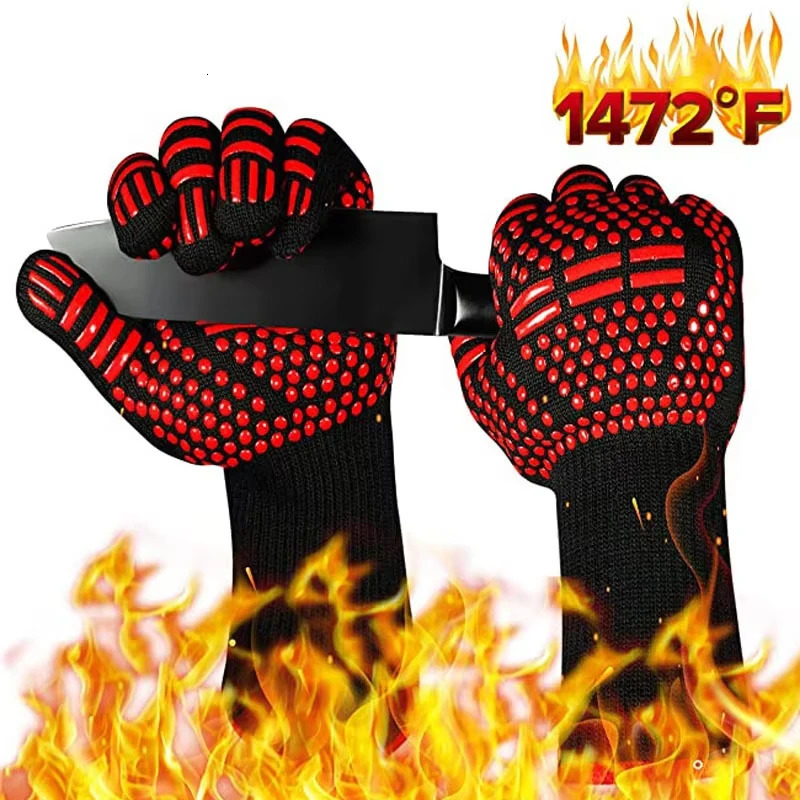 BBQ Microwave Oven Gloves High Temperature Resistance Barbecue Mitts 800 Degrees Fireproof Anti Heat Insulation Glove for Baking y260410