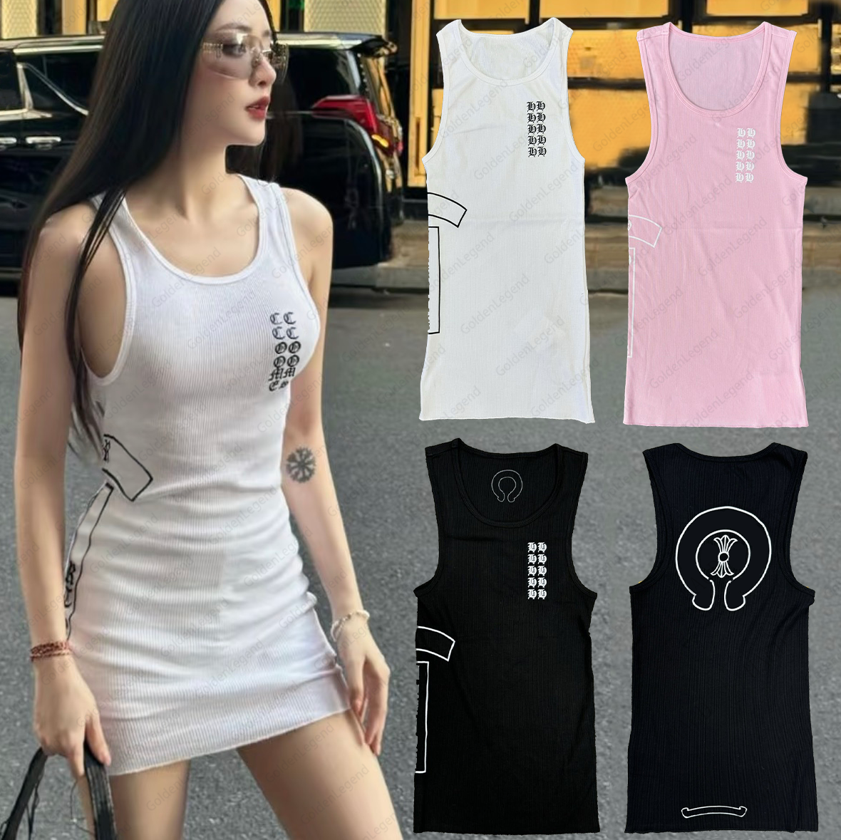 Designer Dress Hearts Top, 2-in-1 Slim Fit Tank Dress, Unisex Sleeveless Vest for Women & Men
