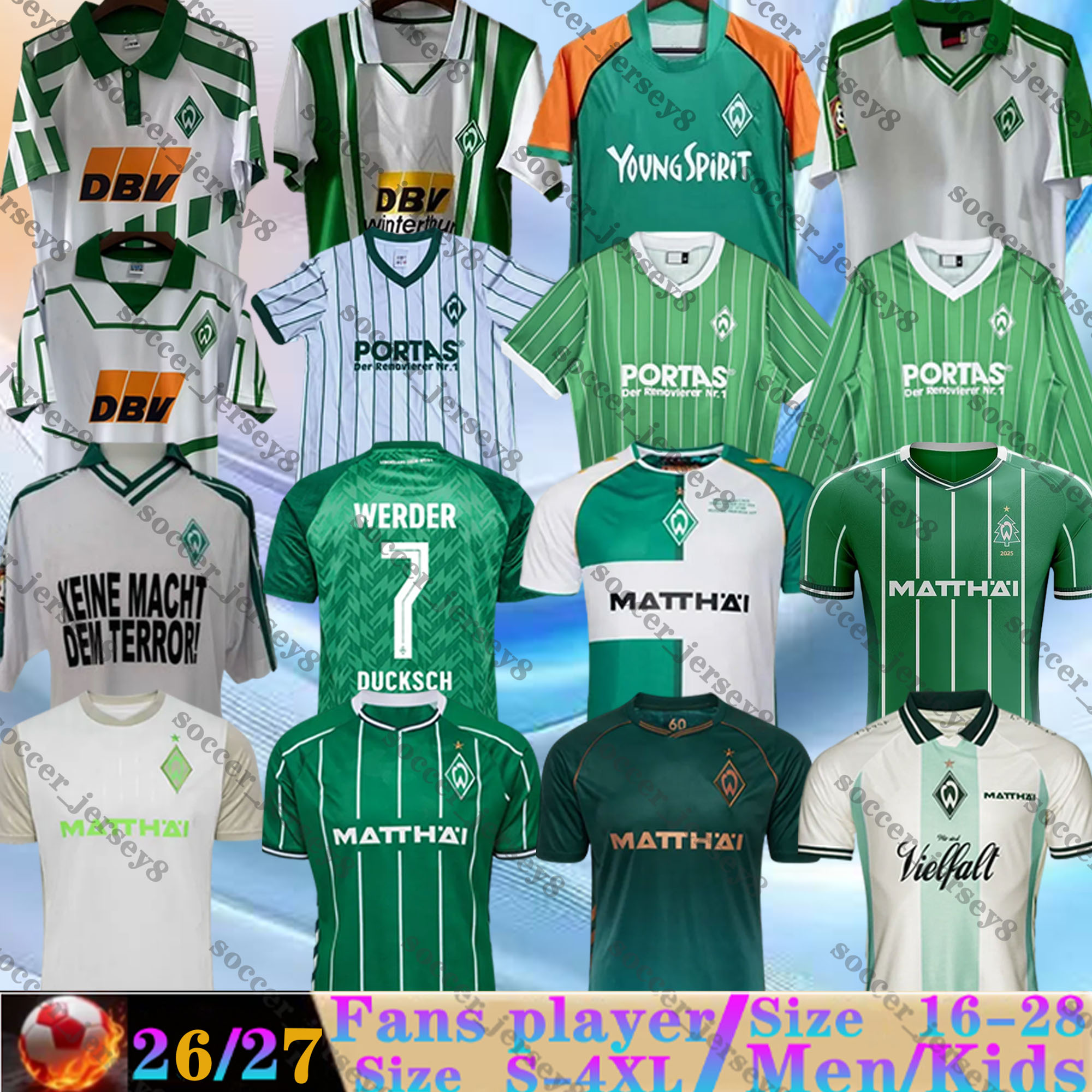 2025 2026 Werder Bremen Soccer Jerseys retro 94 96 97 01 03 04 Bremen retro green jerseys Trikot FRIEDL SCHMID STAGE MBANGULA KOWNACKI 25 26 football shirts men kids kit