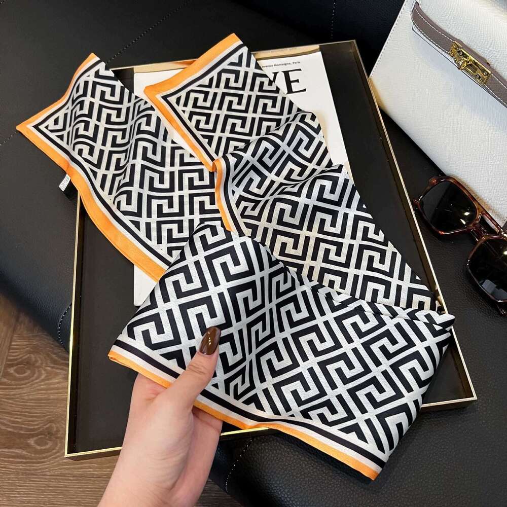 Long For Women's new wholesale printed imitation silk bandaging tape, hot sweet small collar scarf, long silk scarf