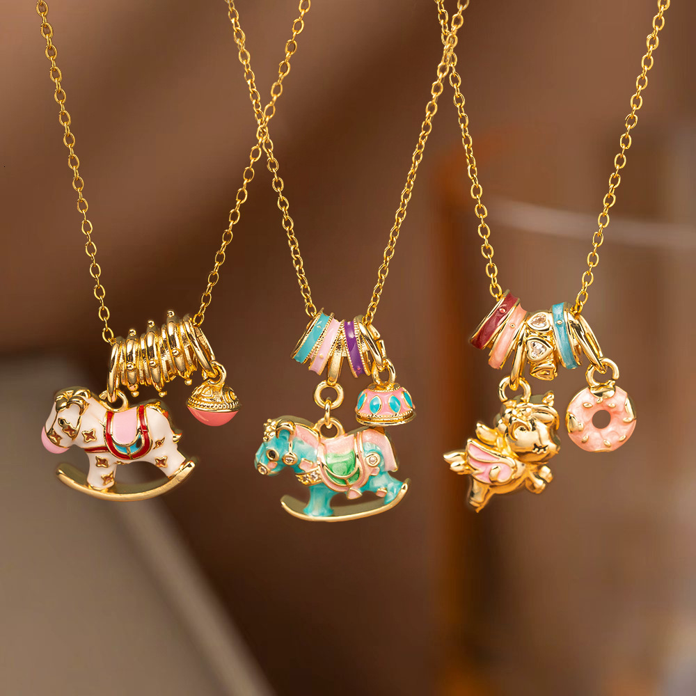 Designer Necklace - Elegant Enamel Wooden Horse Necklace A High-end Luxury Choice Unique And Simple - High-end Swinging Necklace Accessory Women's Collar Chain