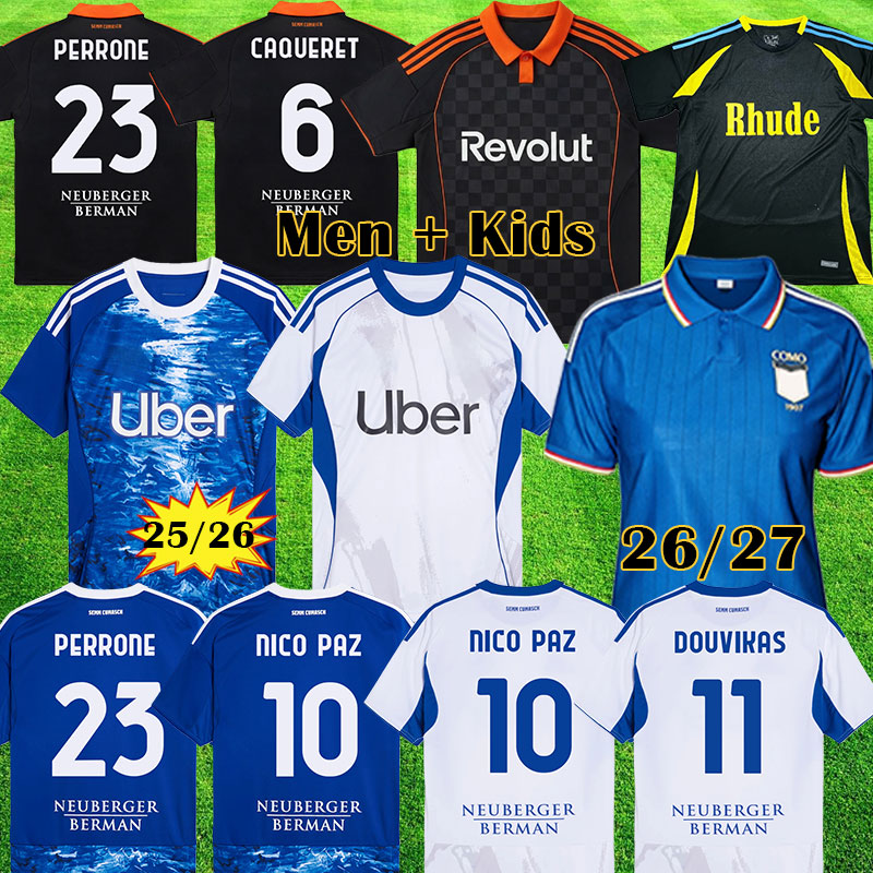 26 27 Como Mens Soccer Jerseys GABRIELLONI CUTRONE FADERA STREFEZZA CERRI PERRONE NICO PAZ VERDI BASELLI 2025 2026 COMO Home Away 3rd 99