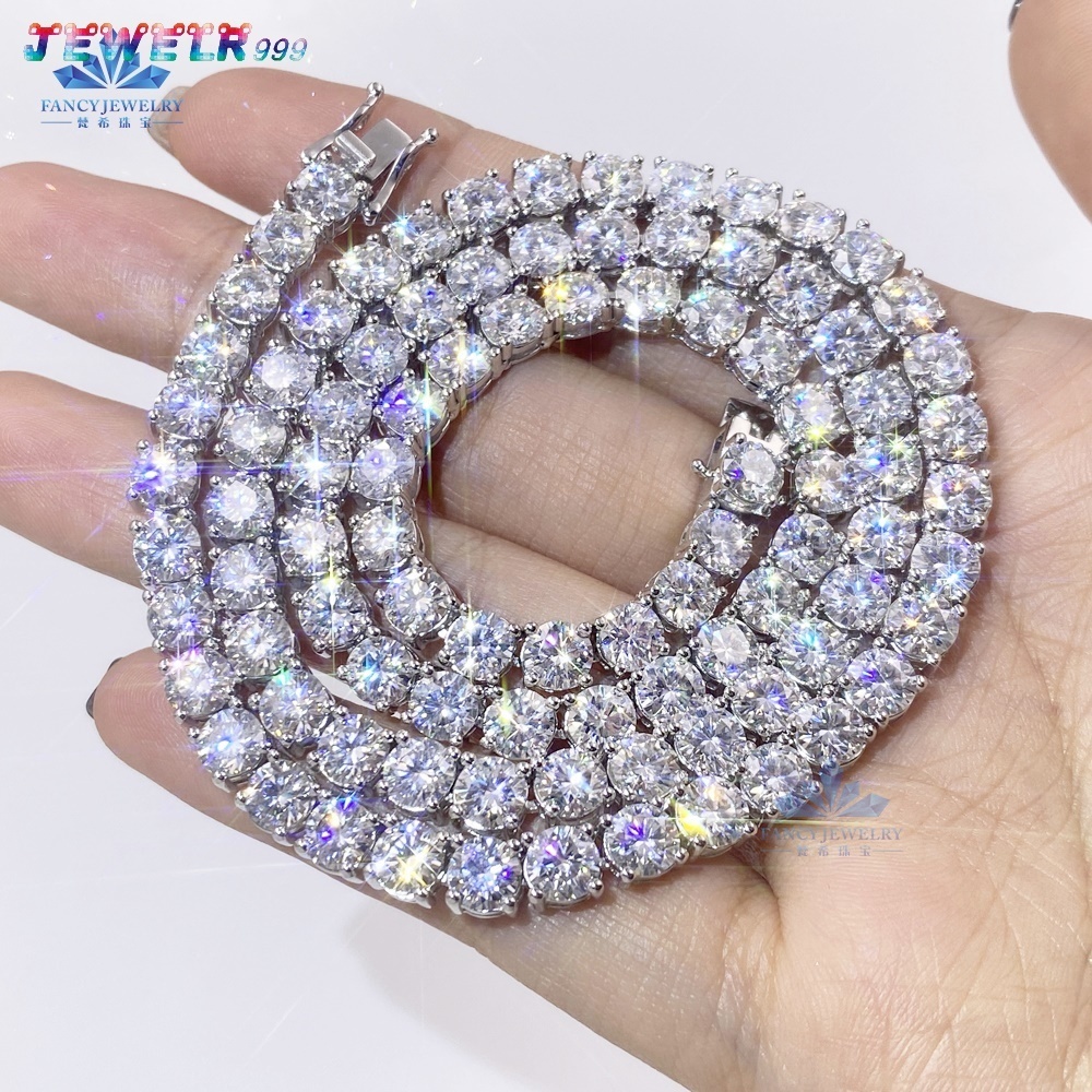 Ready to Ship Pass Diamond Tester Vvs Moissanite Tennis Chain 3mm 4mm 100 925 Sterling Silver Hip Hop Tennis Chain Moissanite