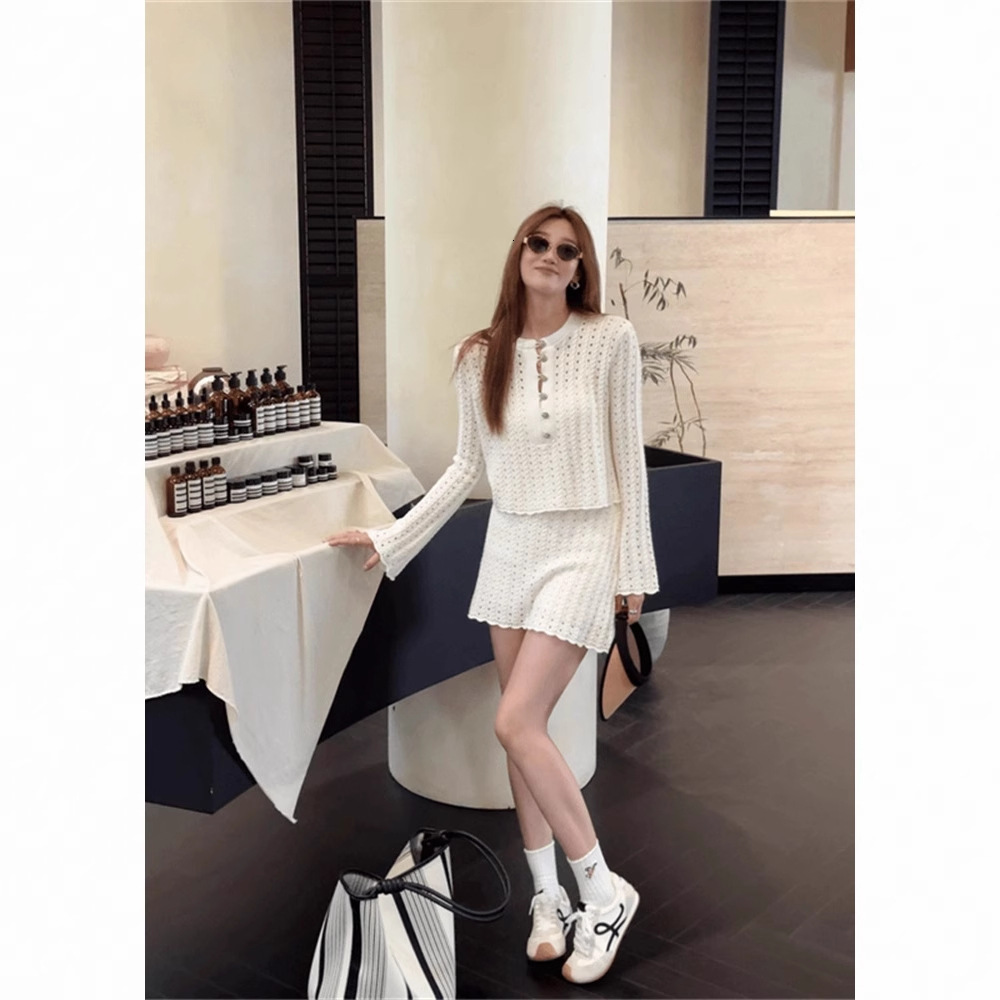 2026 New Designer Luxury Brand Autumn Women's Fashion Elegant Clothing White Hollow Top And Fashionable New Middle Skirt Women's Dress